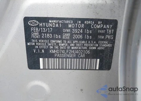 2017 Hyundai Elantra Se из США, поврежденный, VIN KMHD74LF2HU402106